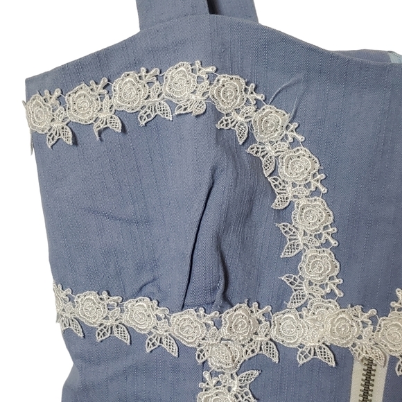 Silhouette Sphaget Strap Blue Sundress  with Scalloped Lace Size S - Picture 3 of 13